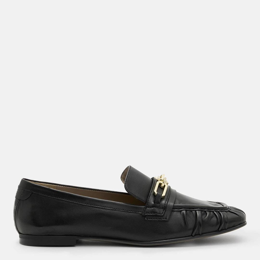 Black Sapphire Chain Leather Penny Loafers