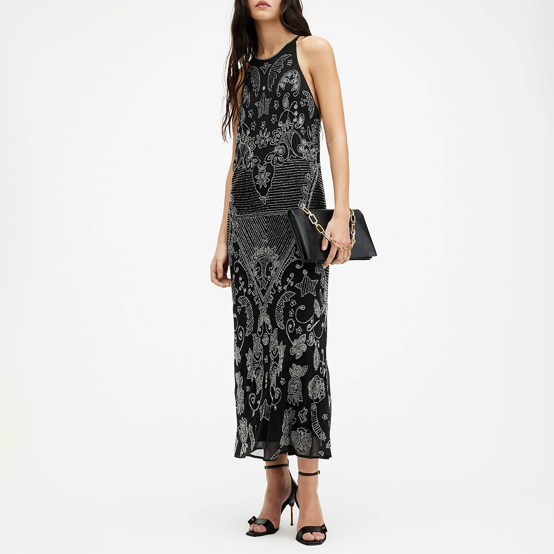 Black Coralie Embellished Slip Dress