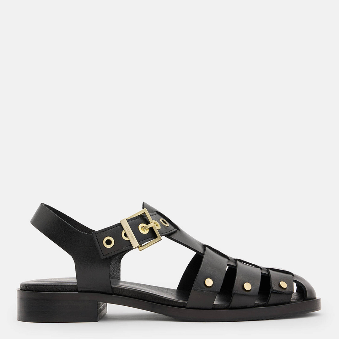 Black Nelly Stud Leather Cage Sandals