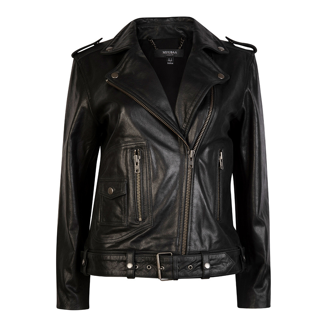 Black Emilia Boxy Leather Biker Jacket