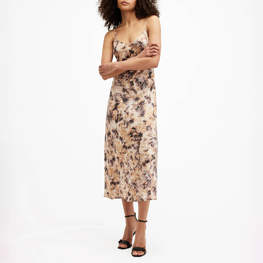 Beige Carmina Animal Print Slip Dress