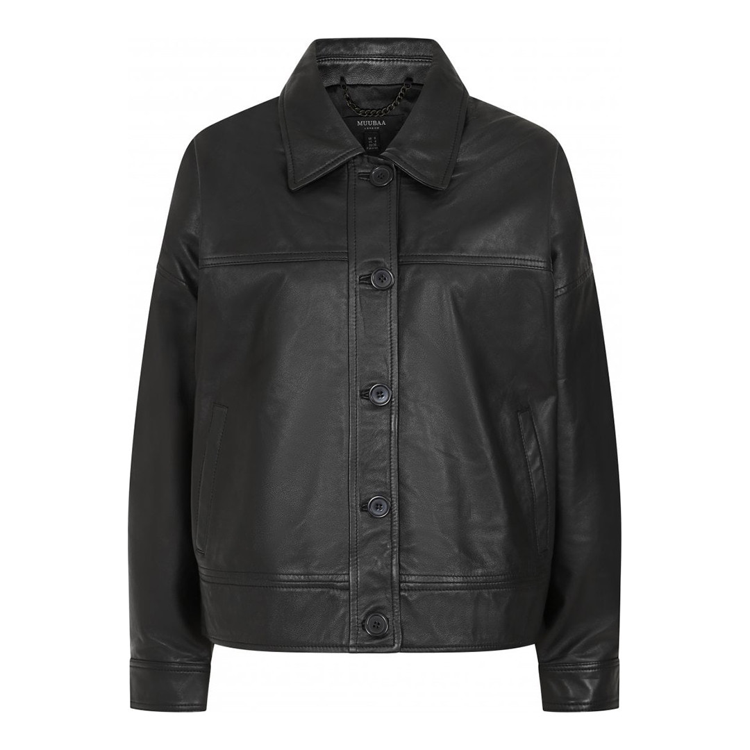 Black Jemma Oversized Leather Bomber Jacket