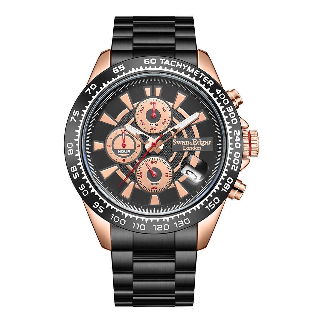 Limited Edition Swan & Edgar Hand Assembled Speed Target Mechanical Quartz Rose Black 45mm