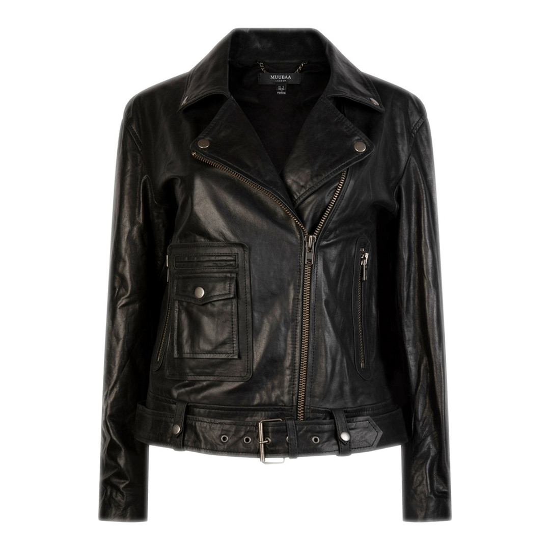 Black Bella Belted Leather Biker