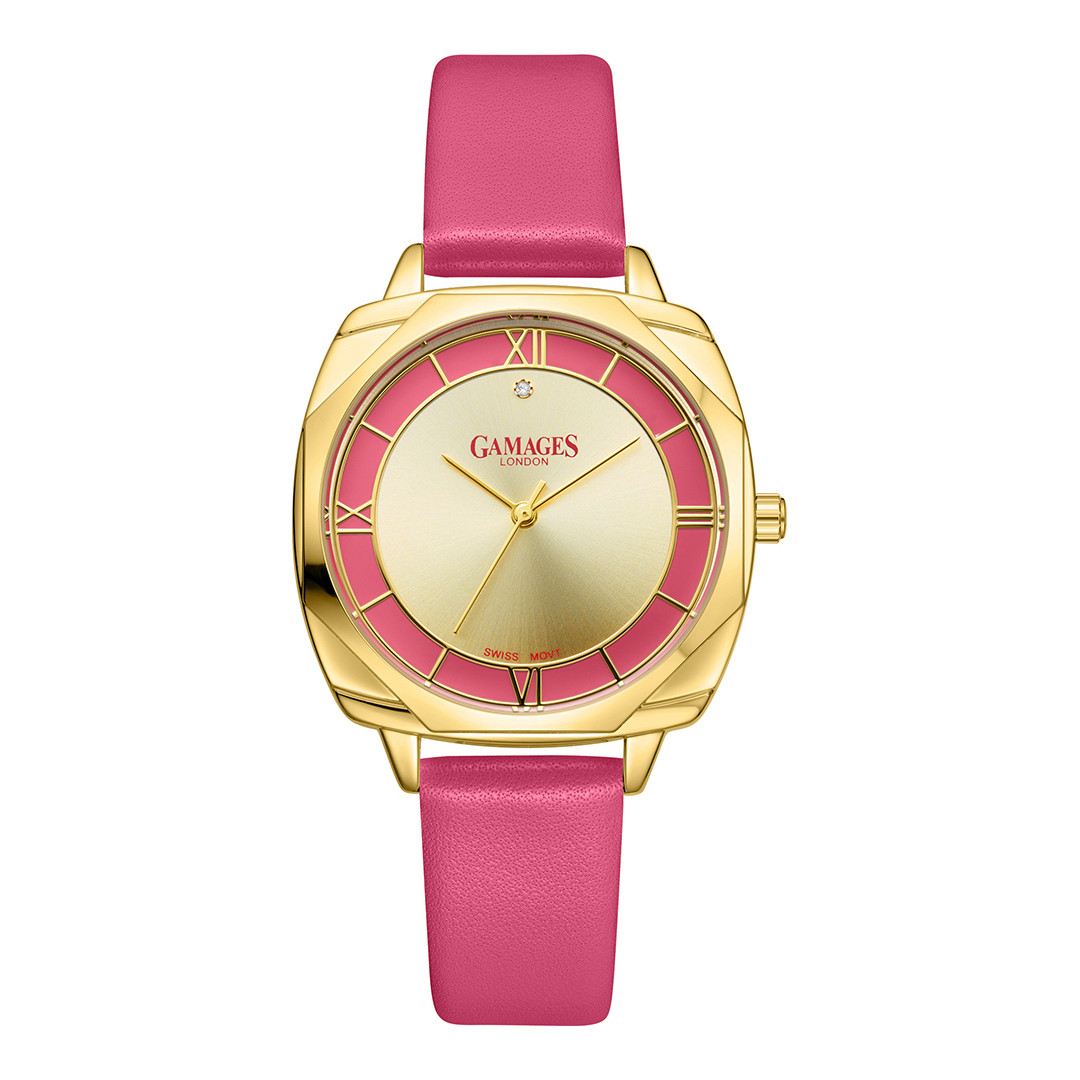 Gamages Of London Ladies Resplendent Diamond In Gold Raspberry 38mm