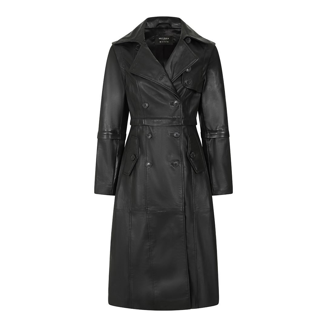 Black 8-IN-1 Leather Trench Coat