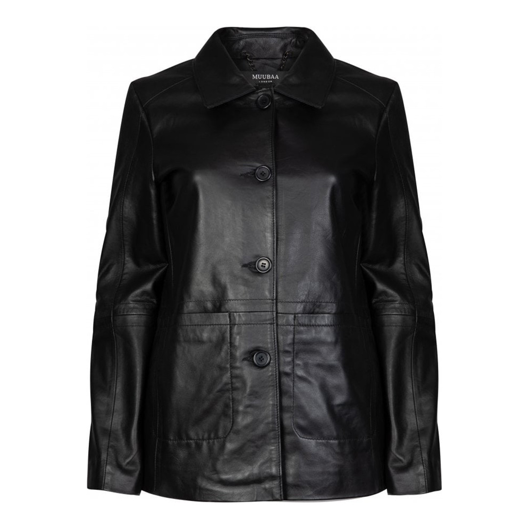 Black Emery Buttoned Leather Jacket