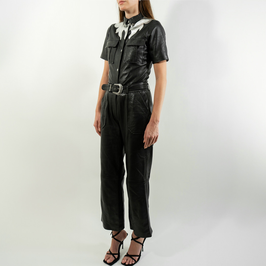 Black Marylou Western Leather Jumpsuit