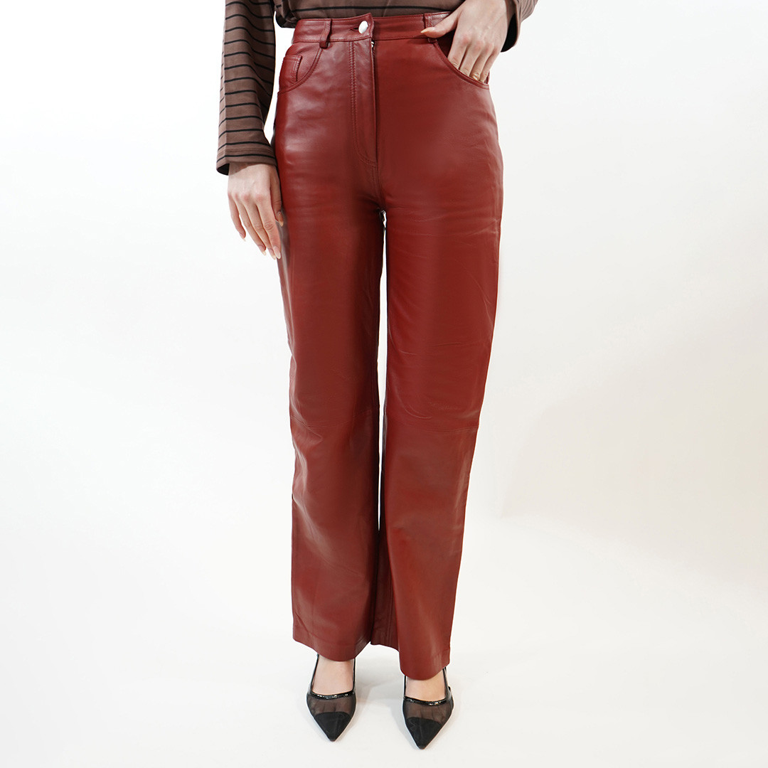 Red Amy Straight Leather Trousers