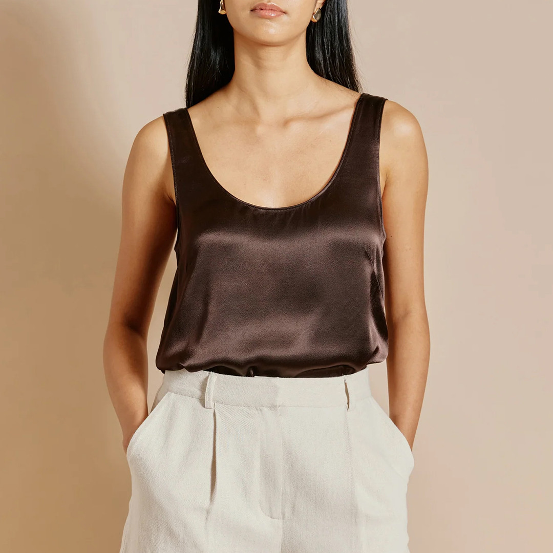 Chocolate Satin Scoop Neck Vest