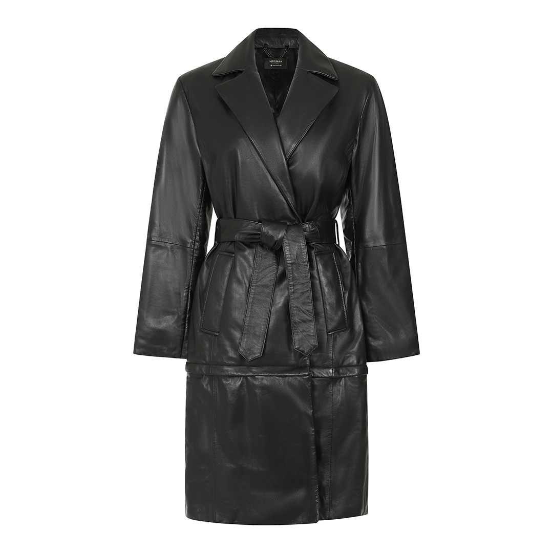 Black 3-IN-1 Leather Wrap Coat