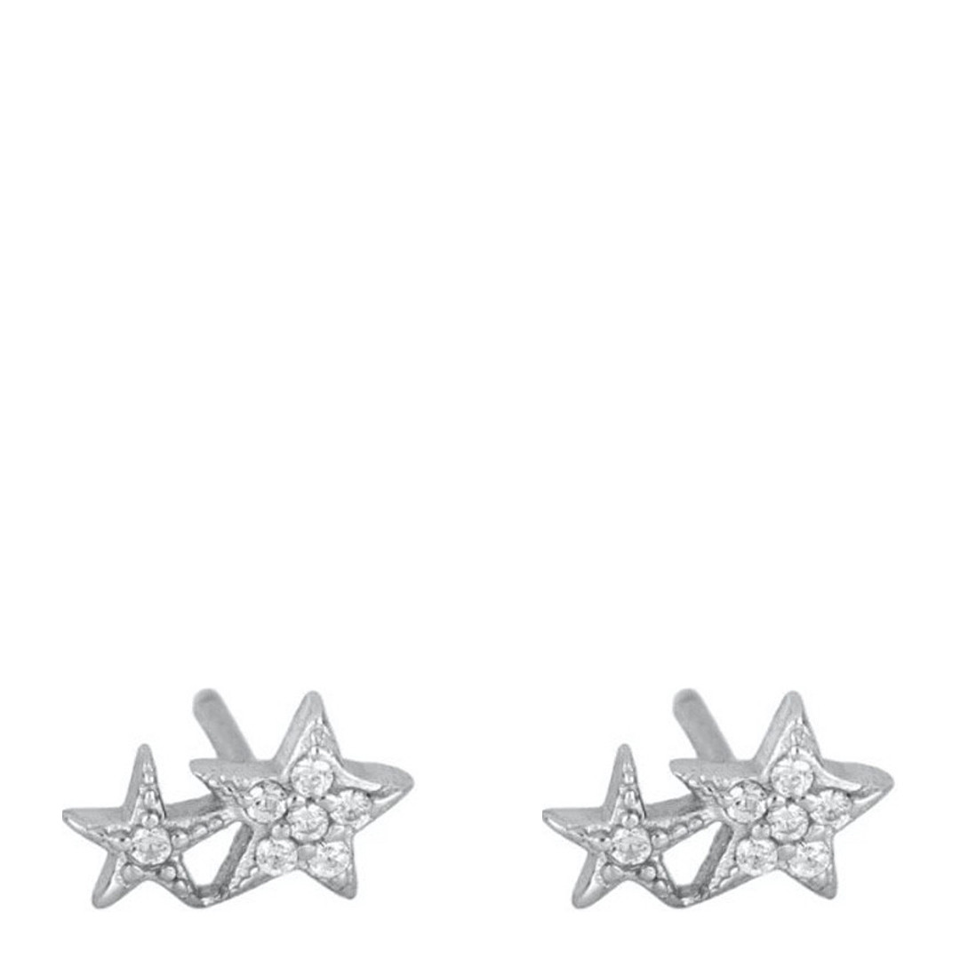 Silver Double Star Pendant Earrings