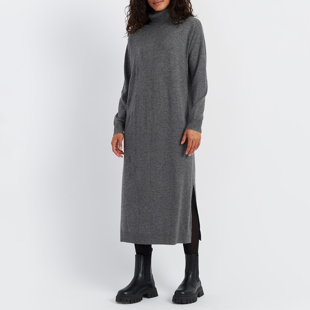 Slate Wool Cashmere Blend Roll Neck Dress