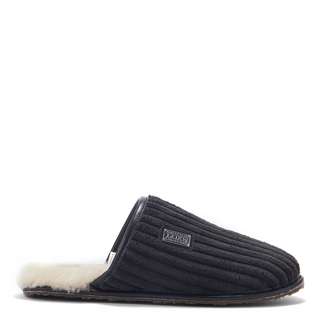 Men's Black Cord Closed Mule Slippers