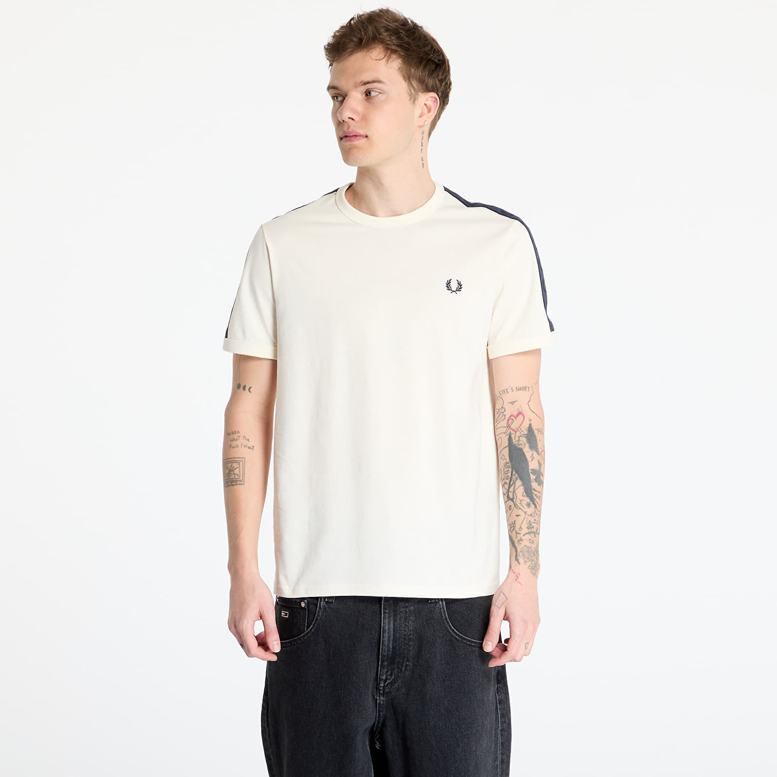 T-shirt FRED PERRY Contrast Tape Ringer T-Shirt Ecru S