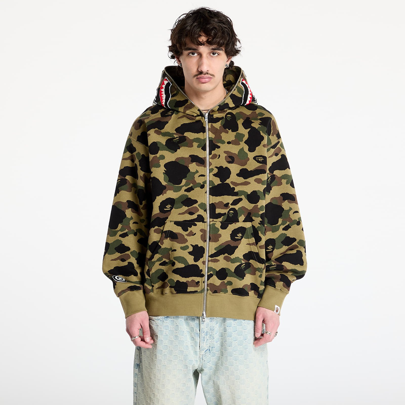 Sweatshirt A BATHING APE 1St Camo Jacquard Shark Relaxed Fit Full Zip Hoodie UNISEX Green S