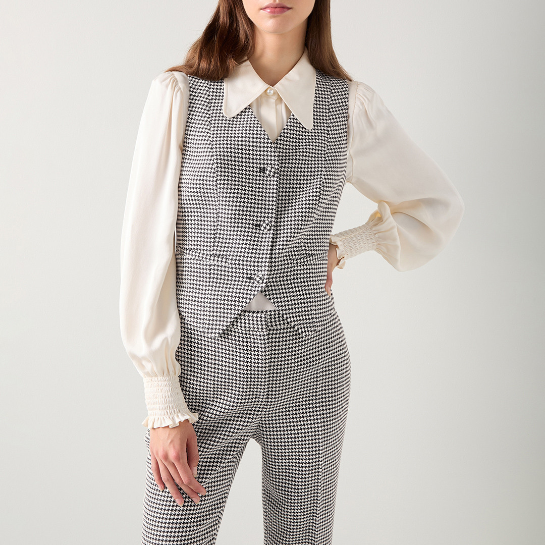 Black Houndstooth Fitted Waistcoat