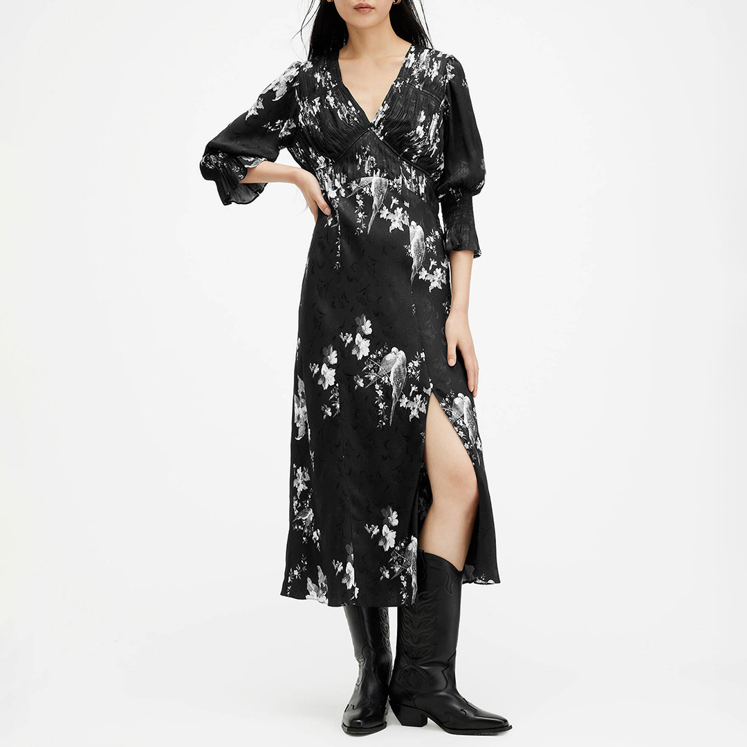 Black Ani Split Midi Dress