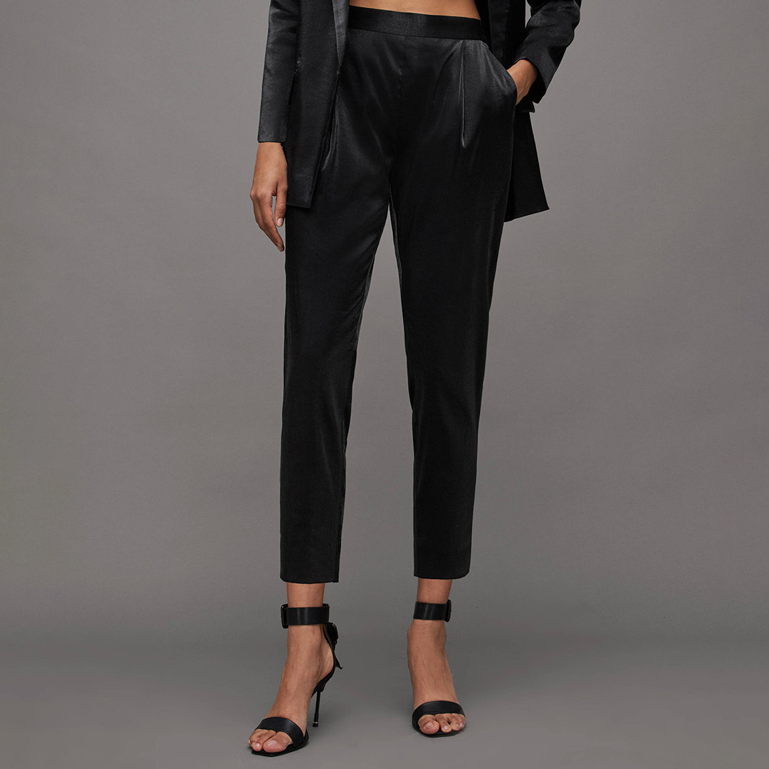 Black Aleida Tapered Shiny Trousers