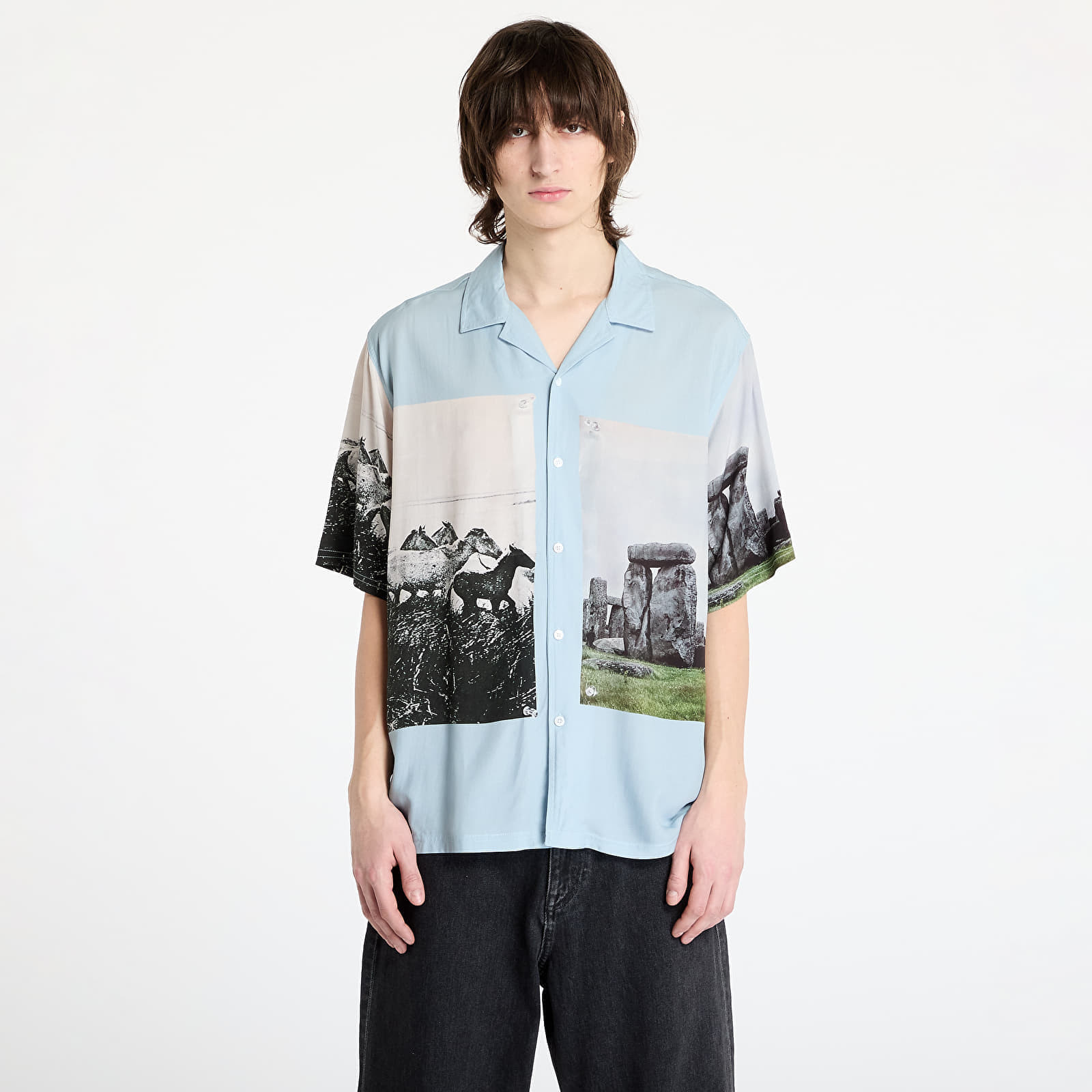 Shirt PLEASURES Stone Horse Button Down Shirt Powder Blue M