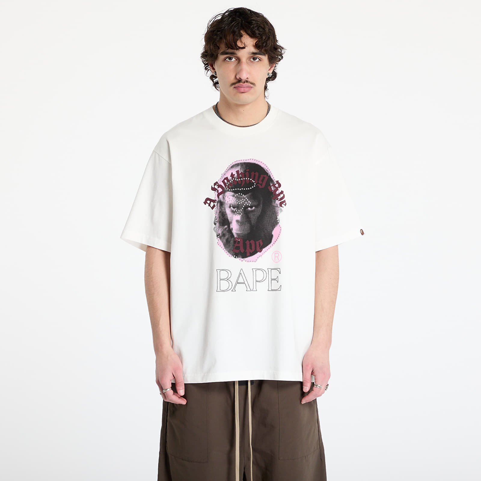 T-shirt A BATHING APE Garment Dye Rhinestone Ape Head Relaxed Fit Tee UNISEX Ivory XXL