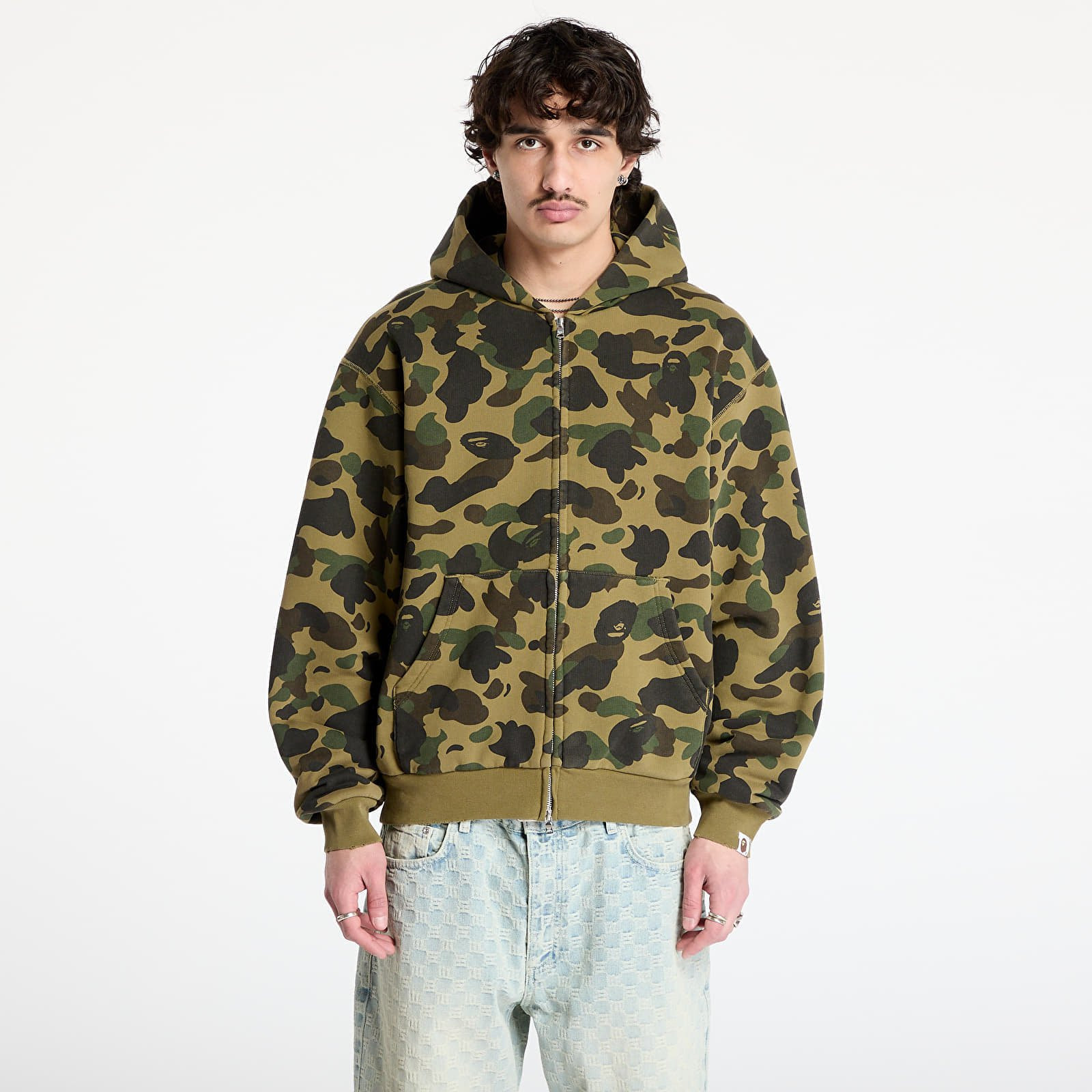 Sweatshirt A BATHING APE 1St Camo Heavy Wash Cropped Fit Zip Hoodie UNISEX Green M