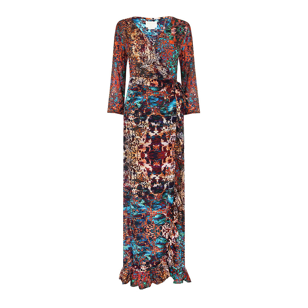 Moroccan Mirage Maxi Ruffle Wrap Dress