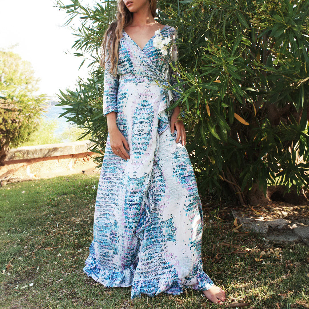 Aqua Pink Snake Maxi Dress