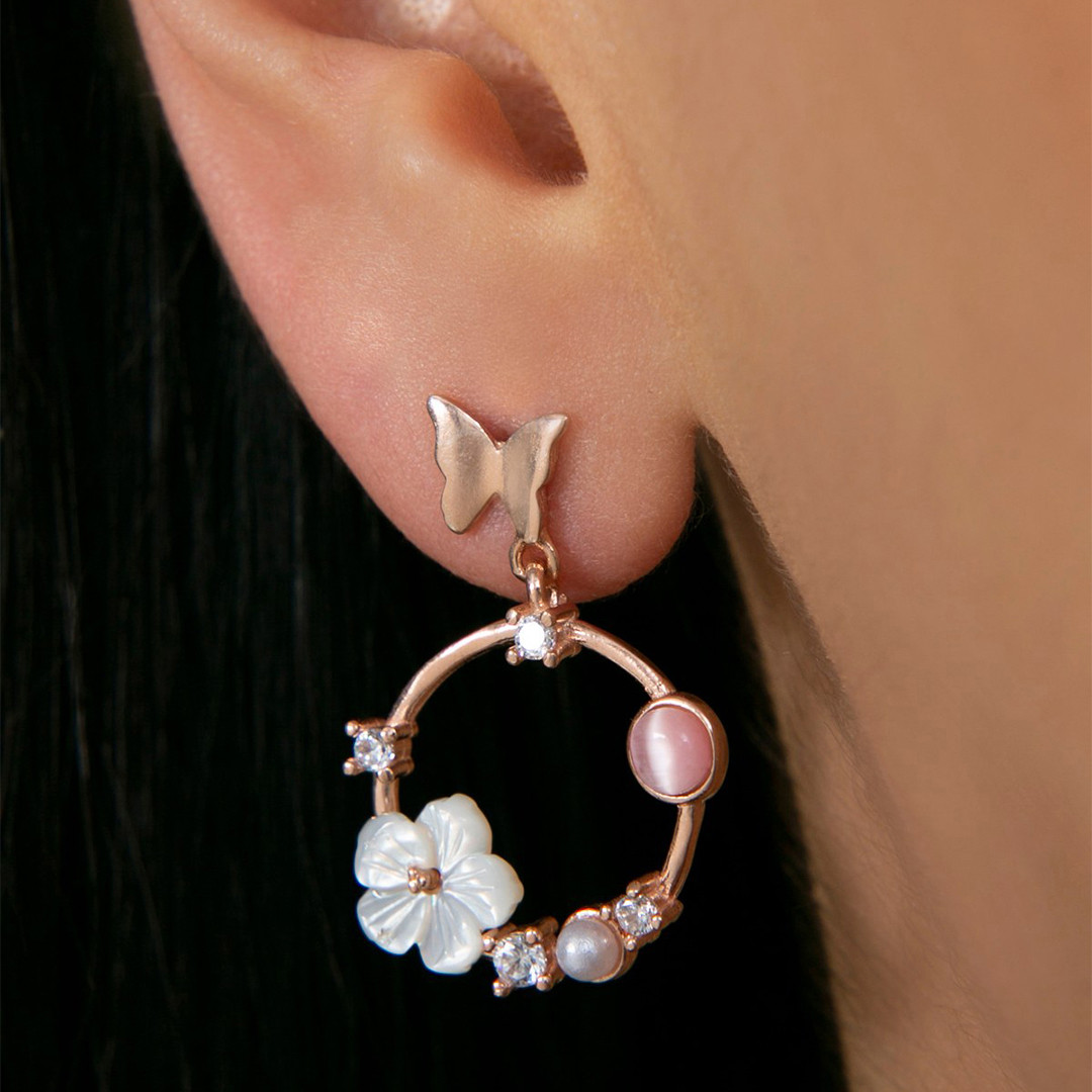 Rose Gold Floral Hoop Earring