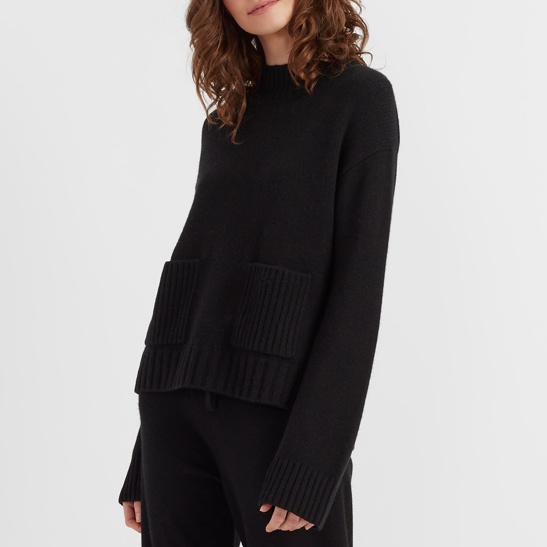 Black Cashmere Patch Pocket Sweater