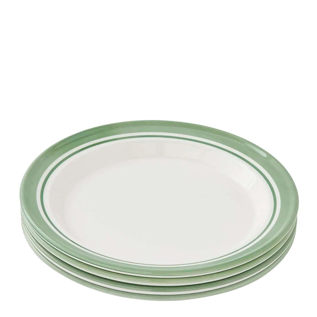 Set of 4 Potters Stripe Green Dinner Plates 30cm