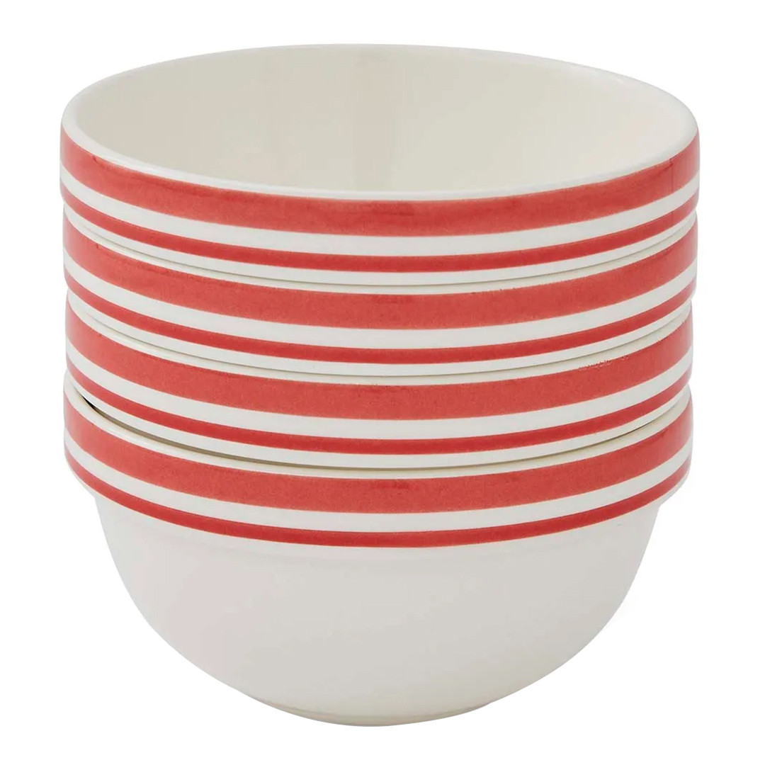 Set of 4 Potters Stripe Red Stacking Bowl 12.5cm