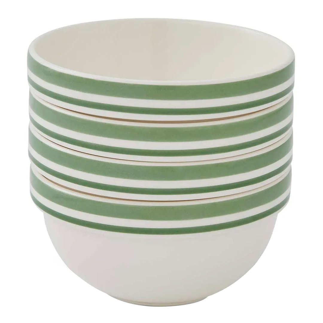 Set of 4 Potters Stripe Green Stacking Bowl 14cm