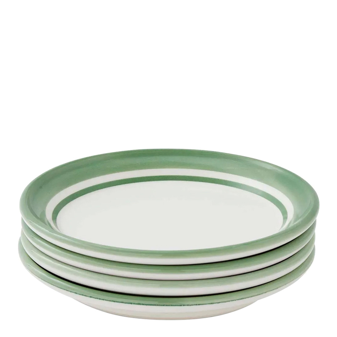 Set of 4 Potters Stripe Green Bread Side Plate 12.5cm