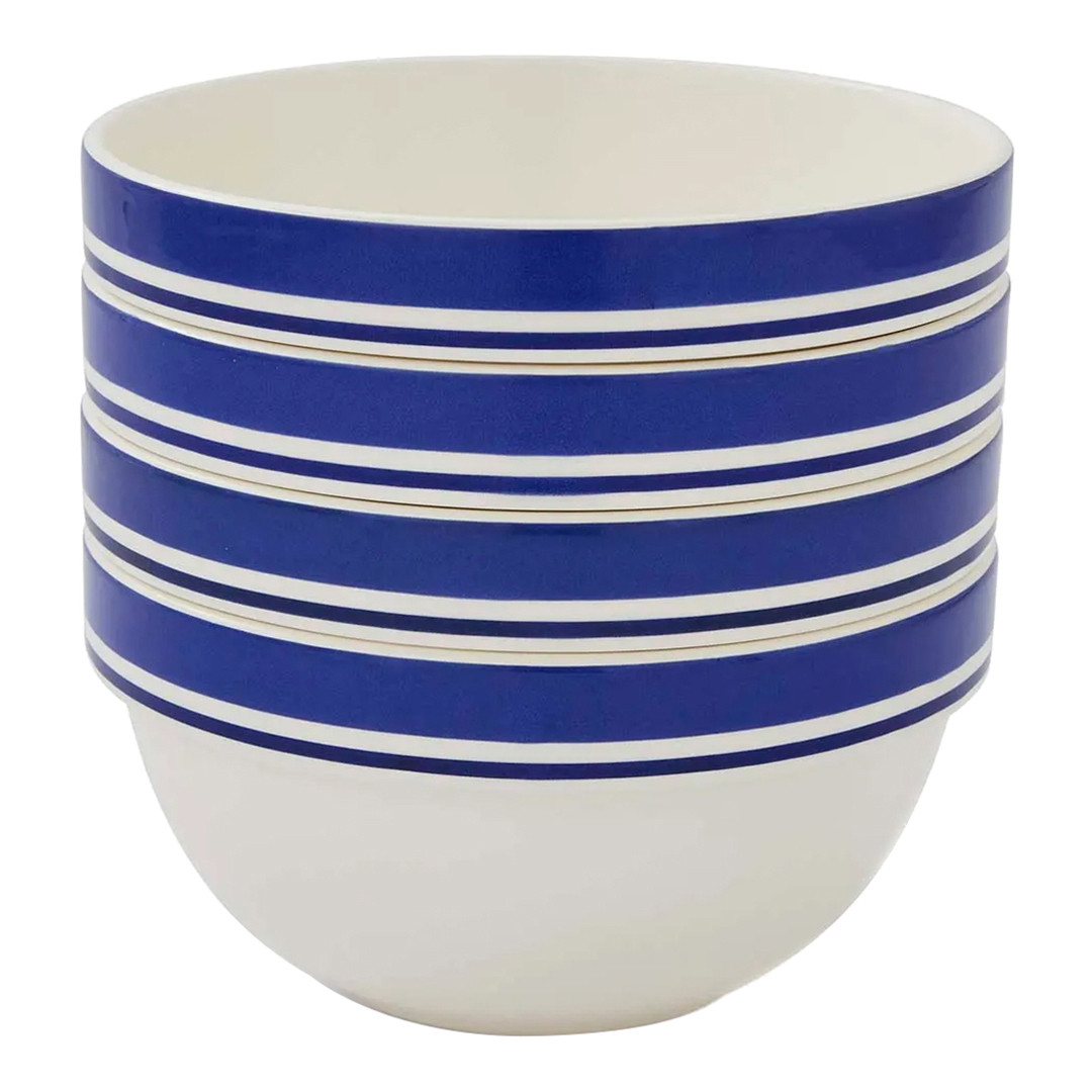 Set of 4 Potters Stripe Blue Stacking Bowl 17.5cm