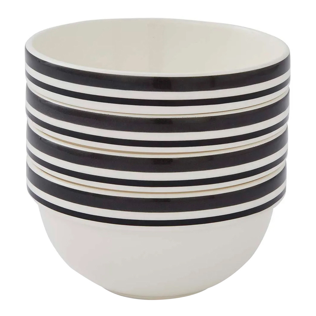 Set of 4 Potters Stripe Black Stacking Bowl 12.5cm