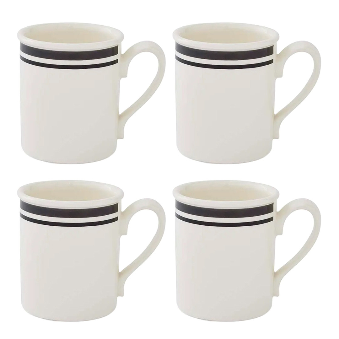 Set of 4 Potters Stripe Black Mugs