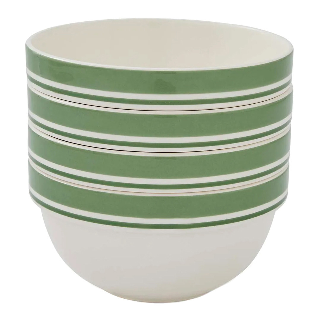 Set of 4 Potters Stripe Green Stacking Bowl 17.5cm