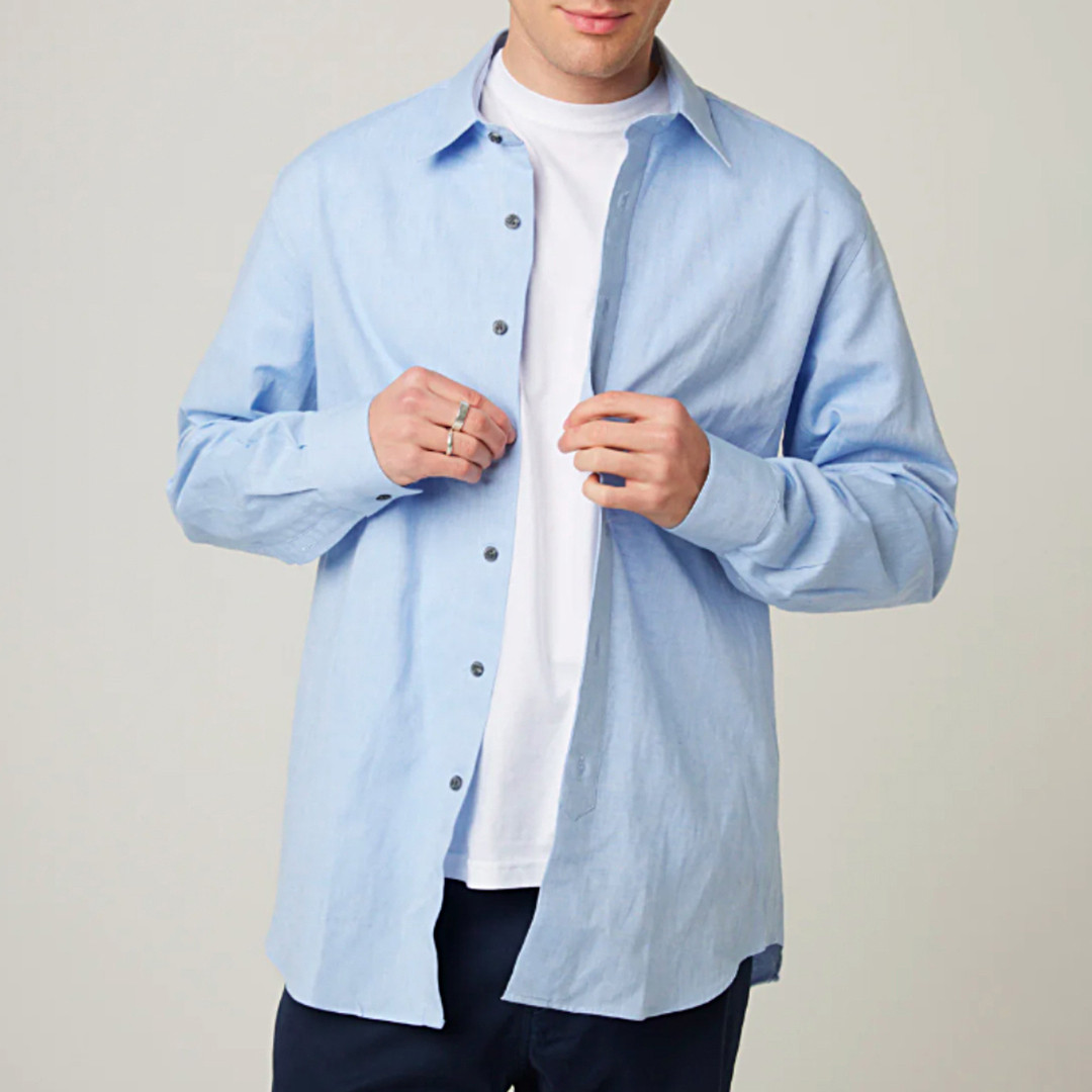 Powder Blue Linen Blend Deck Shirt