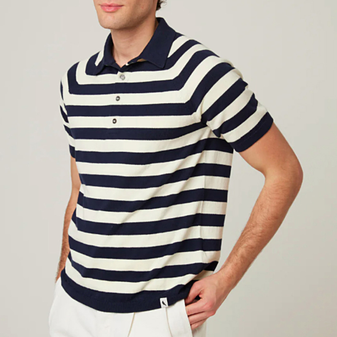 Navy/Cream Stripe Rugby Polo Shirt