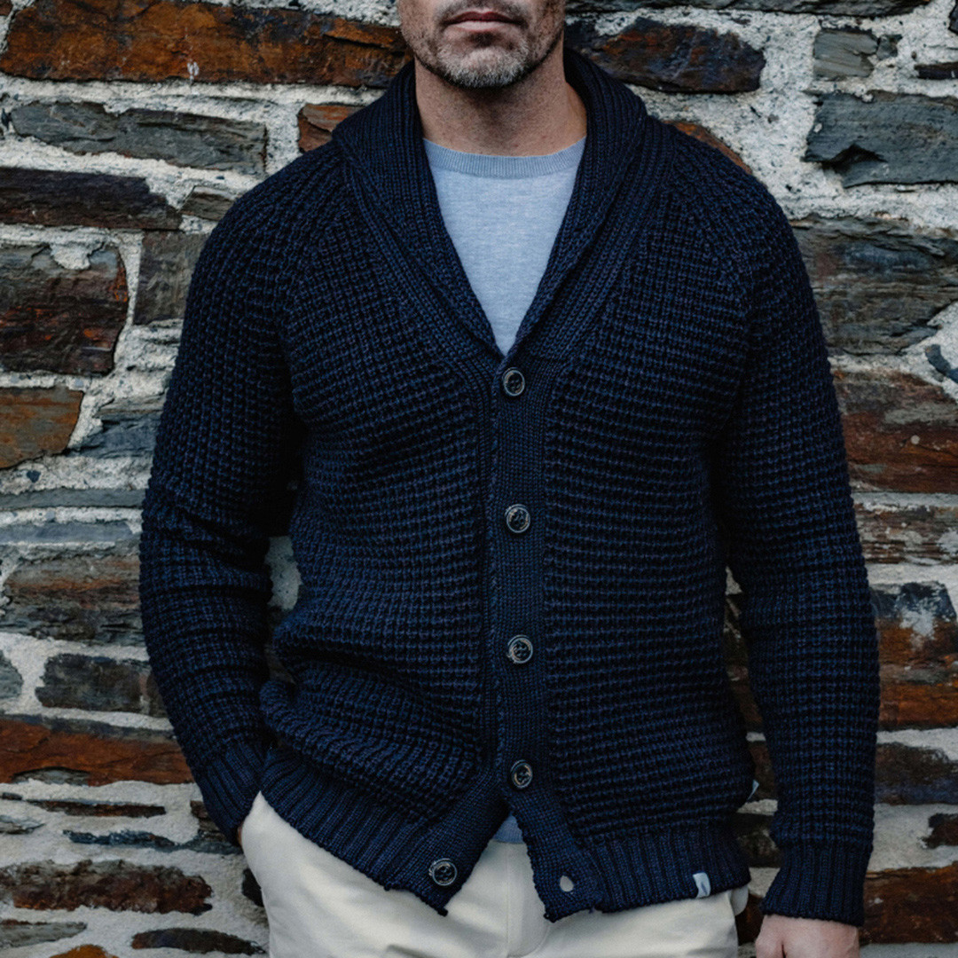 Navy Waffle Wool Shawl Cardigan