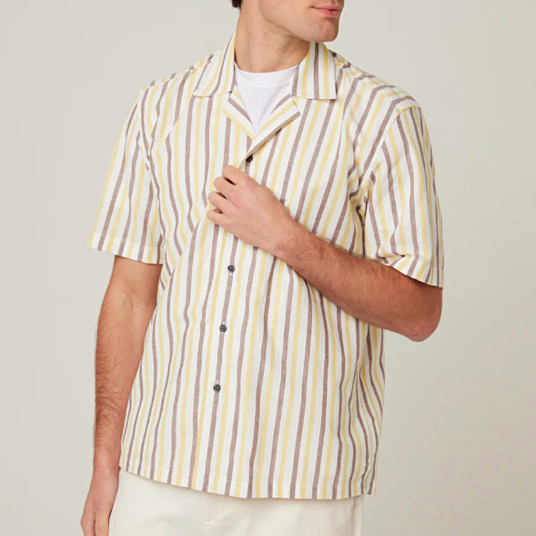 Multi Stripe Short Sleeve Linen Blend Deck Shirt