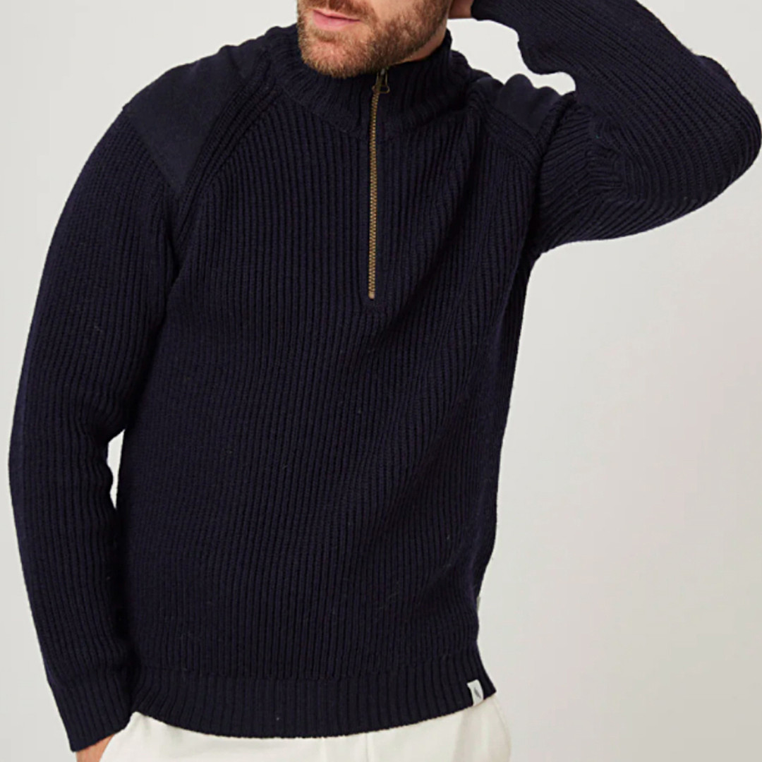 Navy Foxton Wool Quarter Zip Jumper