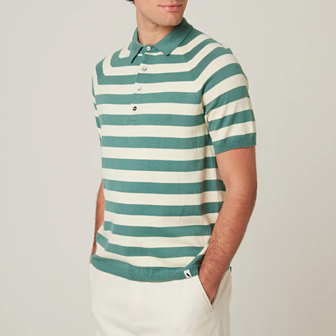 Turquoise/Cream Stripe Rugby Polo Shirt