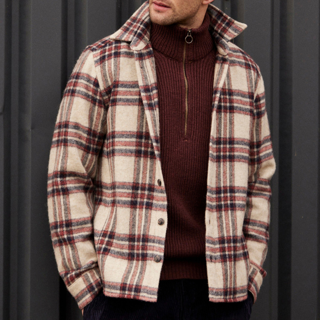 Beige/Brown Check Wool Overshirt