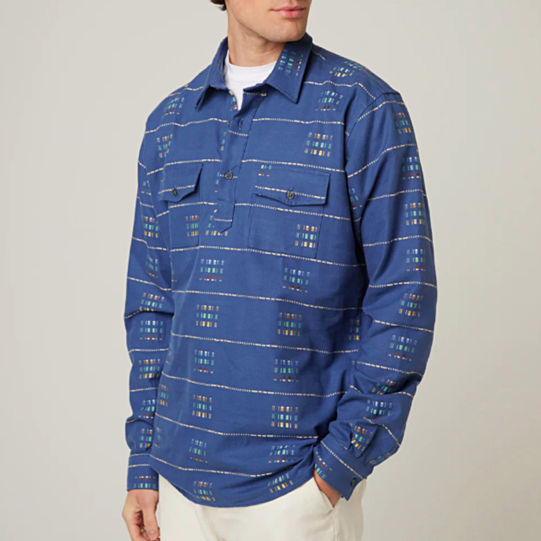 Denim Blue Printed Smock Shirt