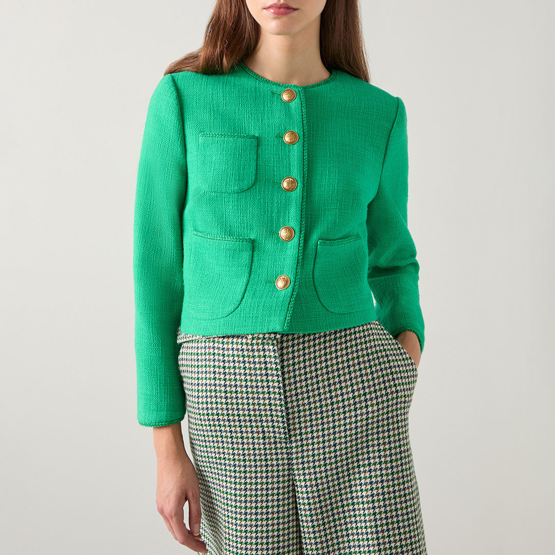 Emerald Cotton Round Neck Crop Jacket