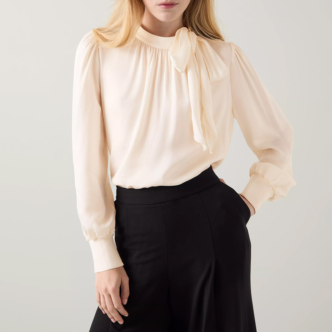 Apricot Marcy Tie Neck Blouse