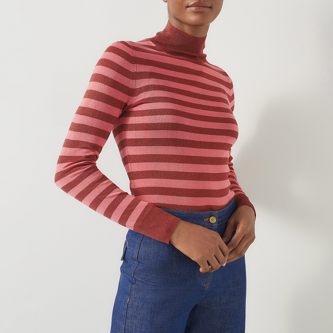 Burgundy Stripe Wool Blend Turtleneck