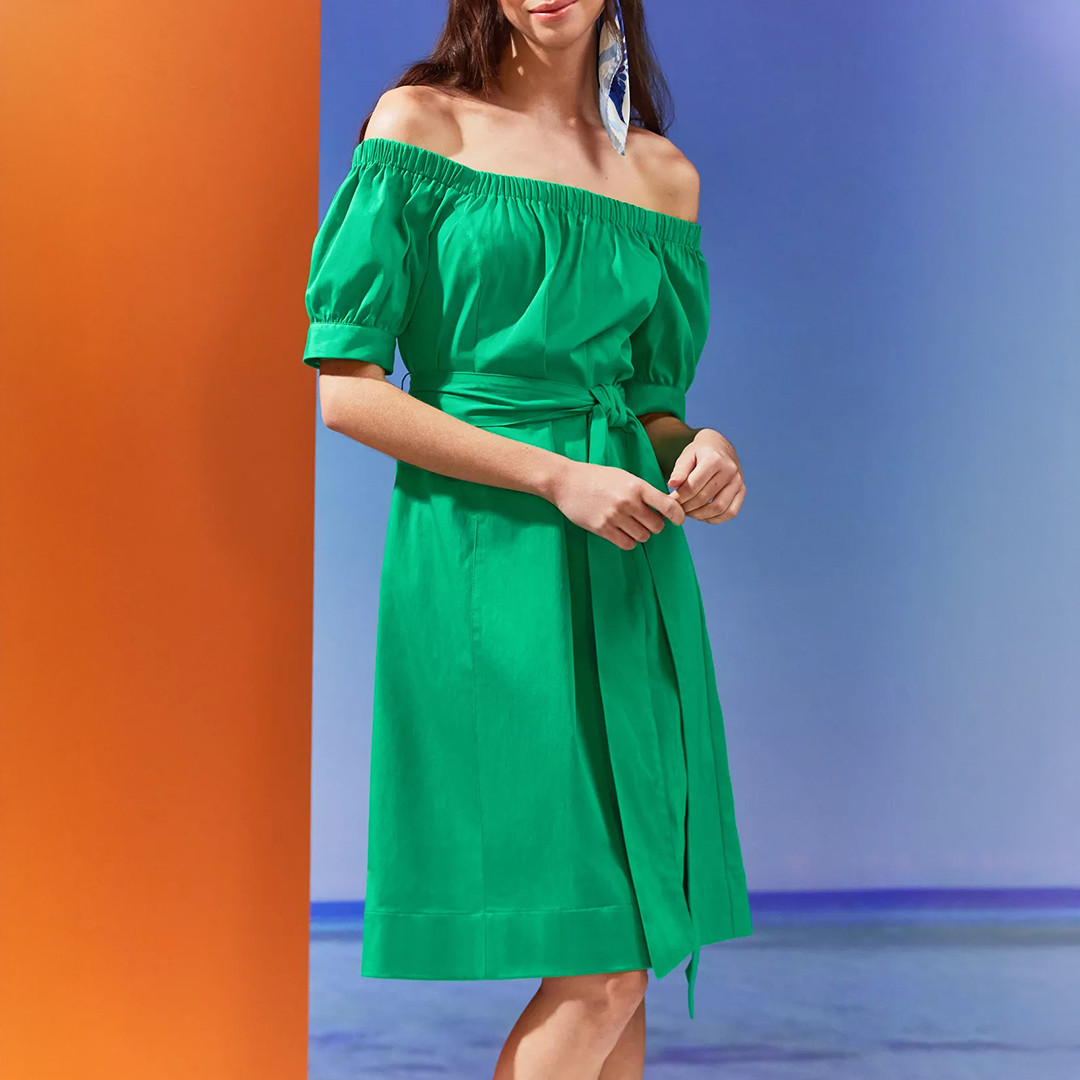 Emerald Nadia Bardot Knee Length Dress